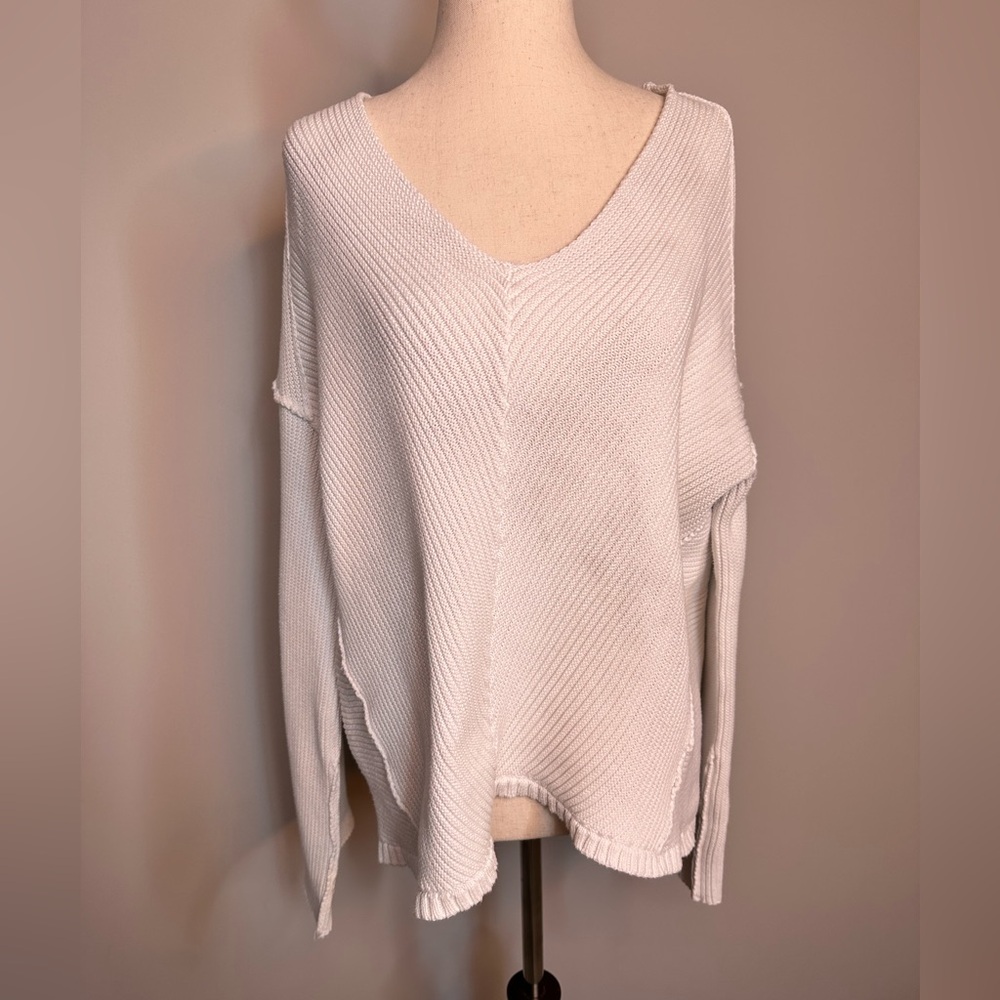 Sz XS Free People v neck dolman sleeve knit sweater oversized white cotton